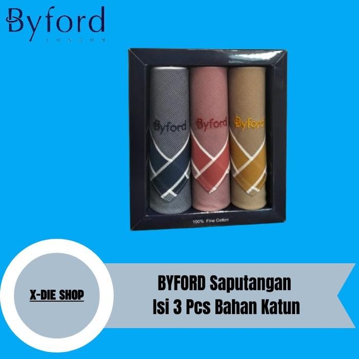 Saputangan BYFORD Isi 3 PCS Katun Sapu Tangan Handkerchiefs X09