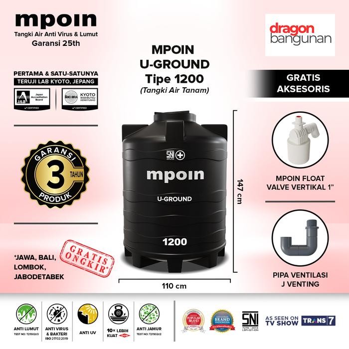 Terlaris Toren / Tangki Air Tanam Mpoin U-Ground 1200 Mpoin Uground 1200