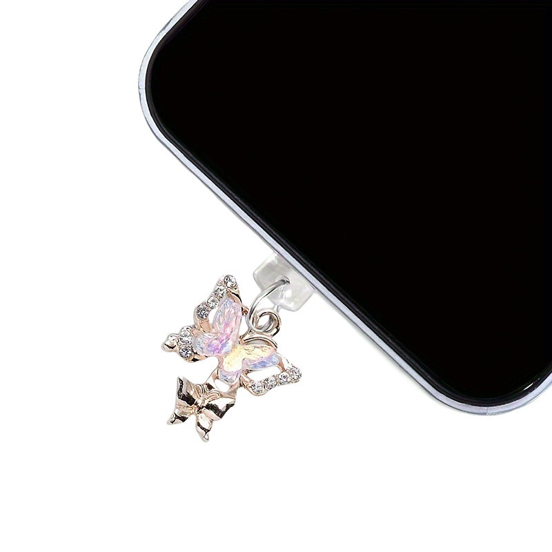 1Pc New Butterfly With Artificial Diamonds Accessory Decoration For Phone Type-C Port Mobile Phone