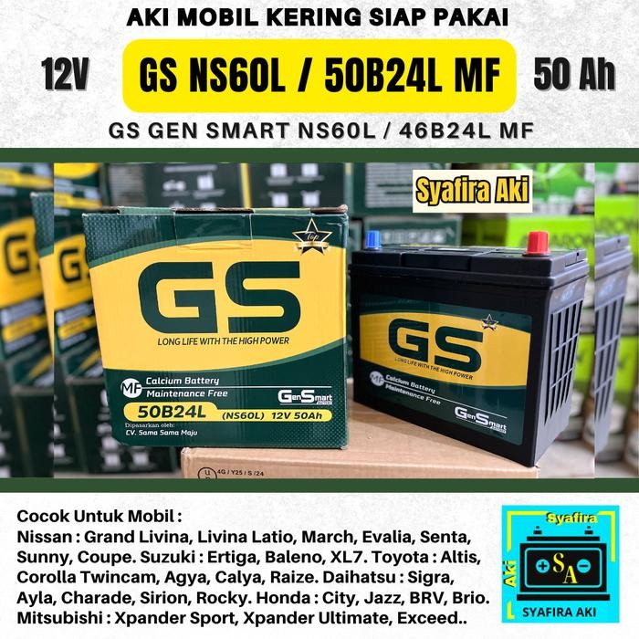 aki mobil ns60l / 4624l gs aki kering 12 volt 45 ampere