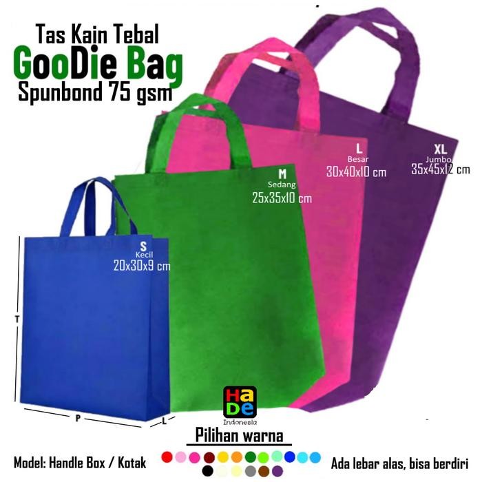 Tas n Spunbond Goodie Bag Model HBPA / Handle Box / Tali Kotak Ukuran S,M,L&XL 20x25 Kecil 25x30