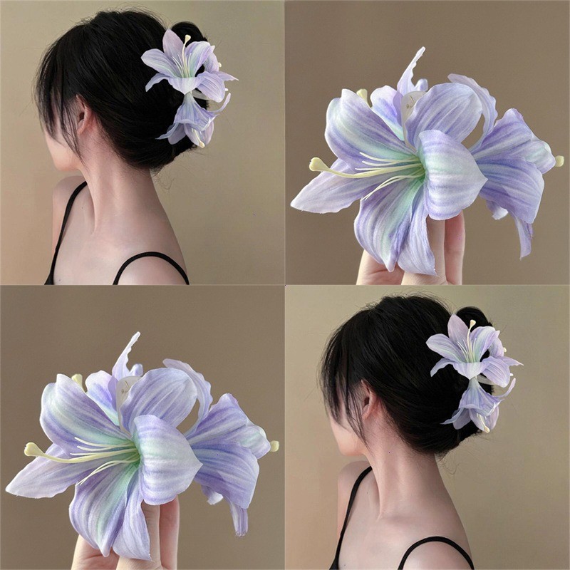 Lily Flower Grasp Clip New Chinese Style Fashion Hairpin Flower Headwear Round Hair Commuter Side