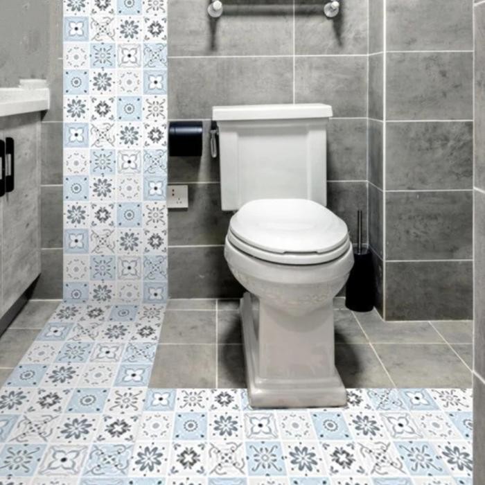 wallpaper dinding Lantai kamar mandi tahan air tidak licin batik biru