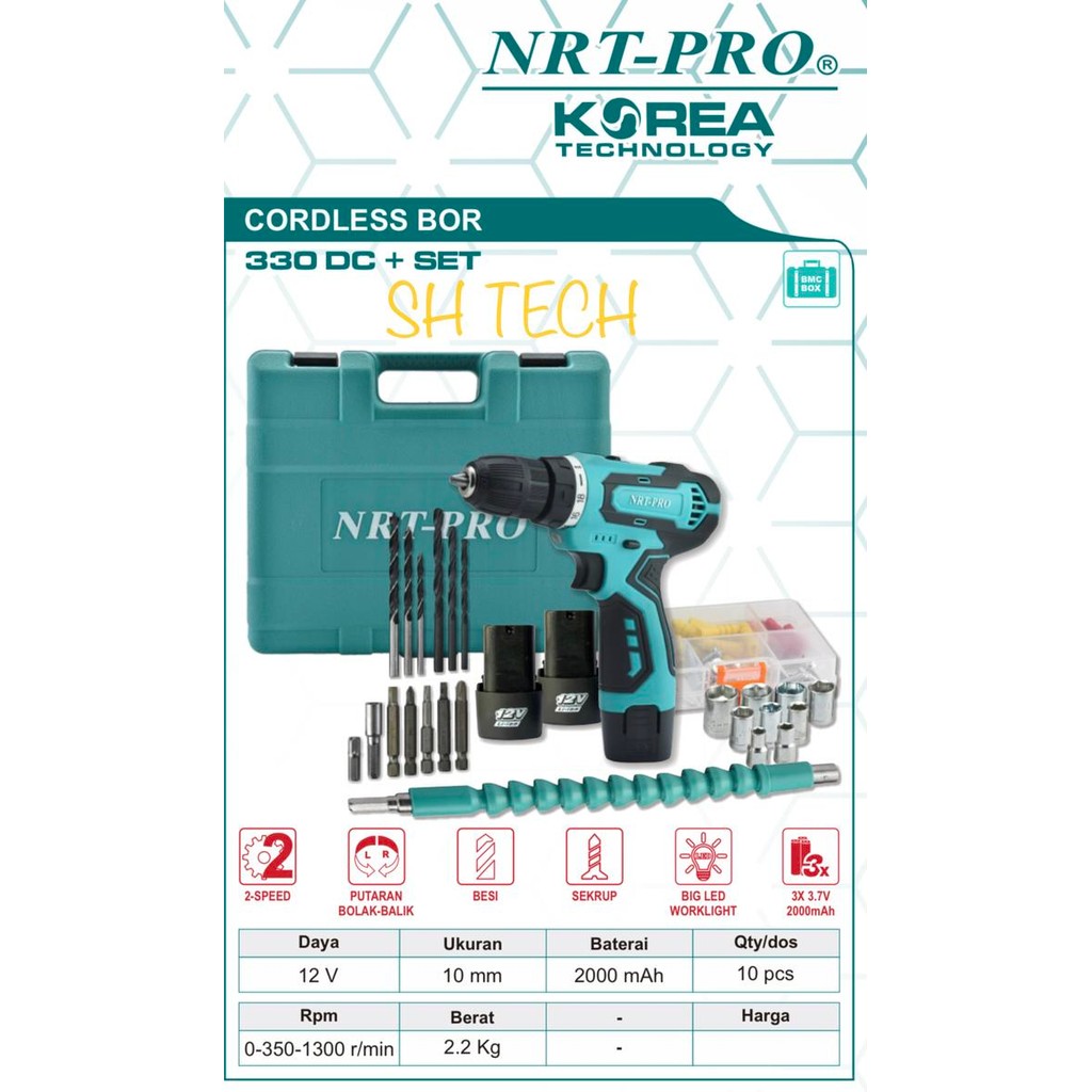 Nrt Pro Dc 330 Set Dc330 Bor Batre Cordless 12 V