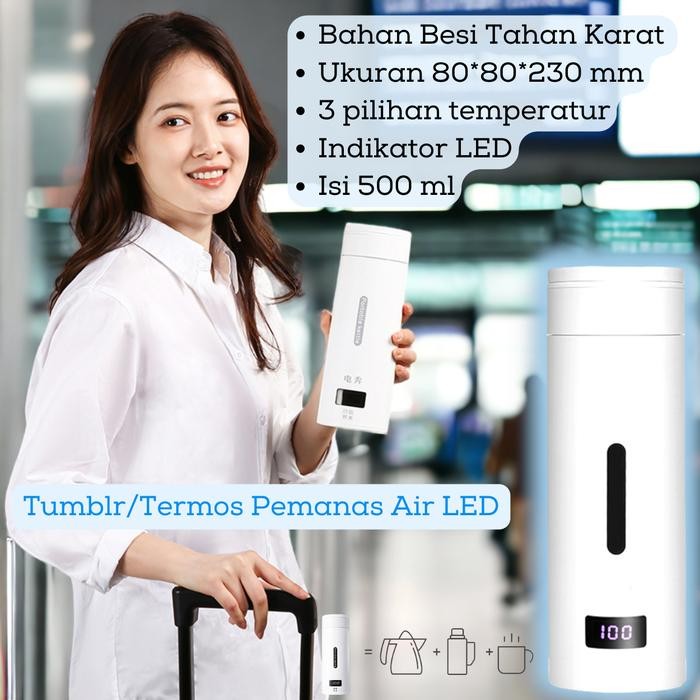 LED Thermos Tumbler Teko Pemanas Air Portable Elektrik Thermal Listrik Minuman Stainless