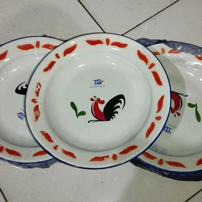 Piring Seng Ayam Jago 20CM (6pcs) / Piring Enamel 20 CM Kaleng Seng ayam jago / Piring Kaleng Jadul