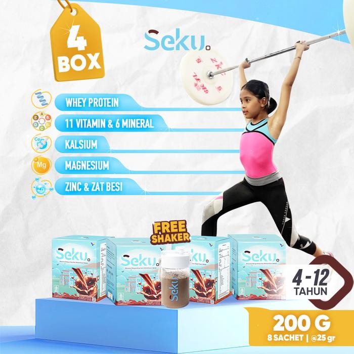 

PREMIUM 4 Box Seku Susu Bubuk Sumber Protein Rasa Cokelat untuk Anak 4-12 Tahun (Isi 8 Sachet @25gr)