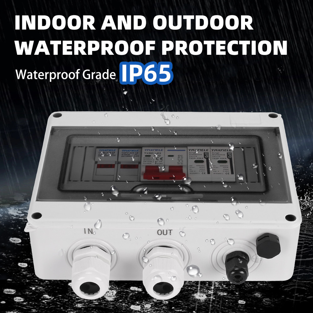 Solar Photovoltaic Pv Dc Combiner Box Surge Lightning Protection 1 Input 1 Out Dc 600V Fuse Mcb Spd