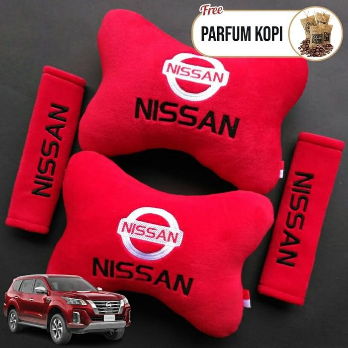Bantal Leher headrest Nissan Merah Sandaran Leher Logo Mobil Nissan