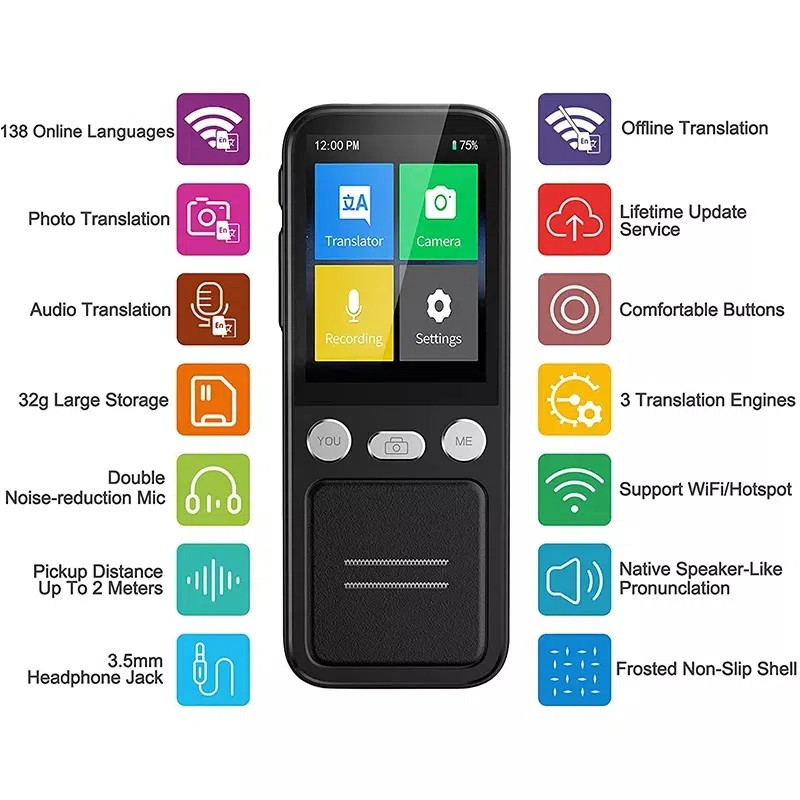 T16 Ai Voice Real Time Translator Ma ine 138 Multi Online Languages Voice-Record 3.1 In  Big