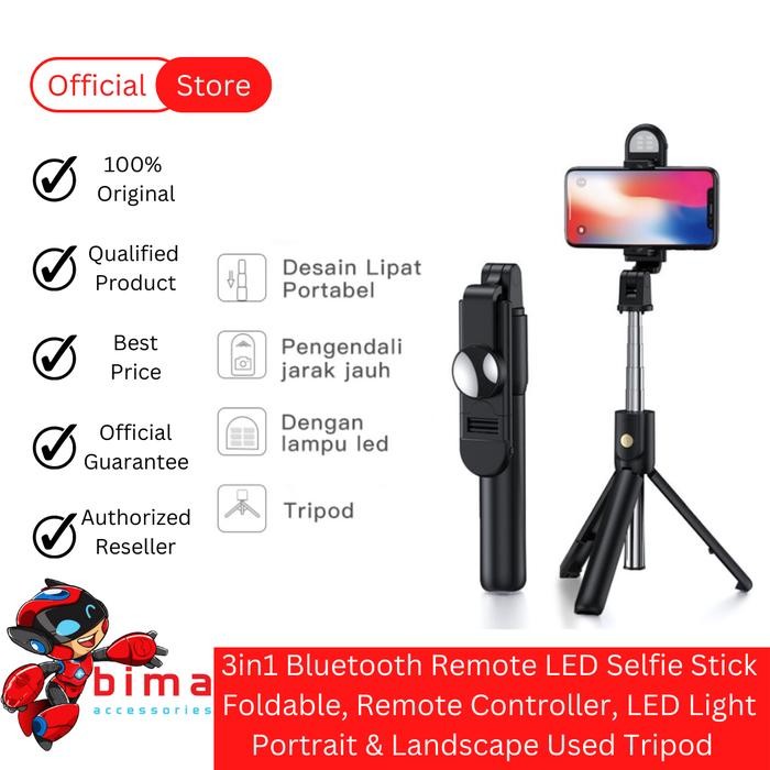 Tripod Tongsis Lampu Bluetooth Remote Selfie Stick Led Flash Tripod