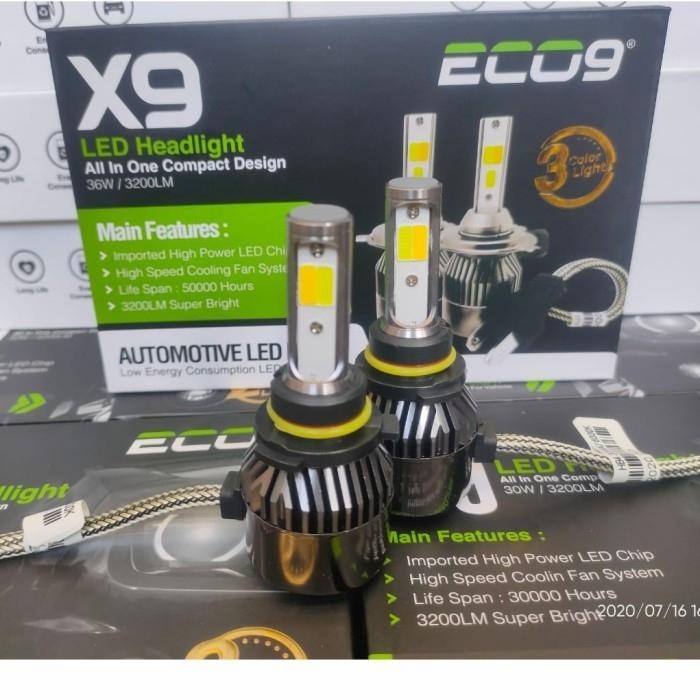 LUMINOS LED MOBIL 3WARNA HEADLAMP ECO9 HB3 Hb4 36W BISA 3WARNA