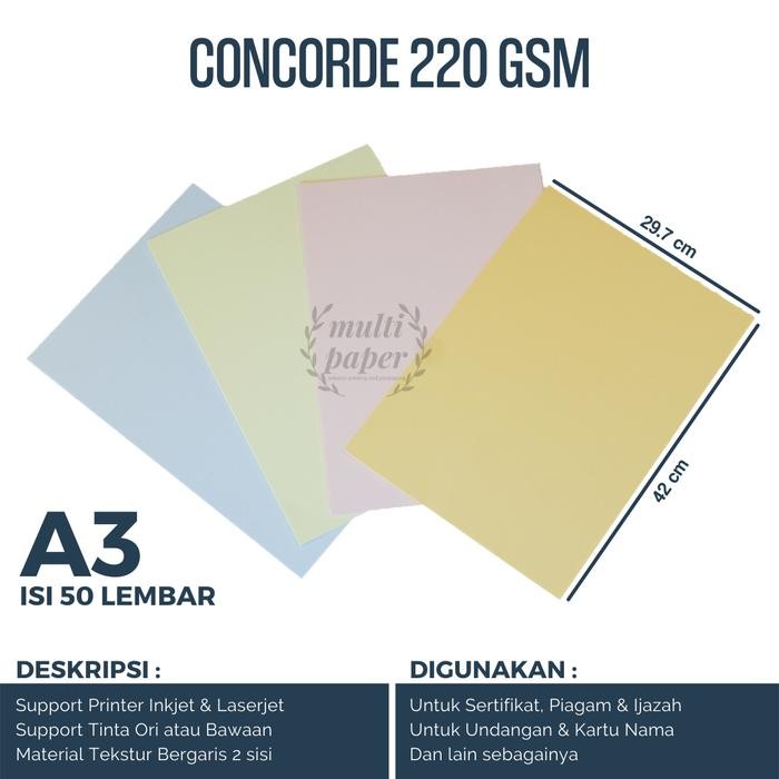 

Kertas Concorde A3 220Gr Isi 50 Lembar / Kertas Sertifikat