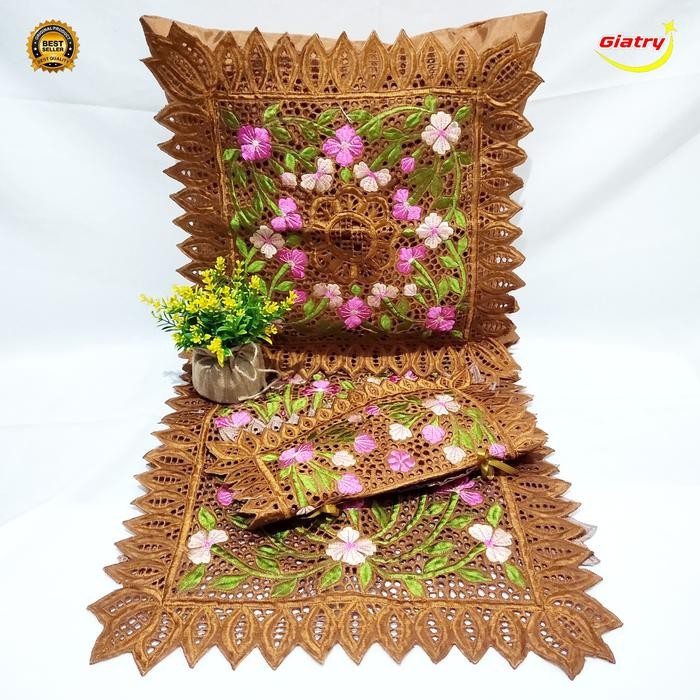 Set sarung bantal bordir coklat tua/caver bantal sofa/kursi sarung bantal kursi bordir