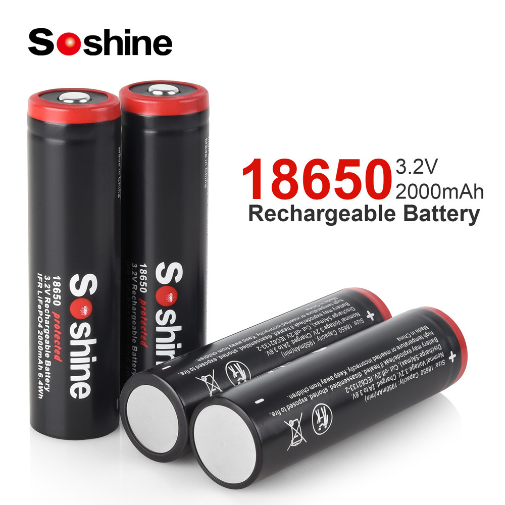 Vareraaa Soshine 18650 LiFePO4 Battery with Protected 3.2V 2000mAh Rechargeable Battery for Power To