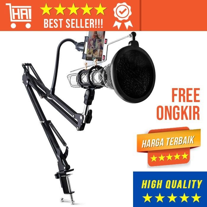 SET HOLDER MICROPHONE CONDENSER MIC HOLDING REKAMAN MIK KARAOKE KAROKE PEGANGAN MEJA VLOG STAND MIX