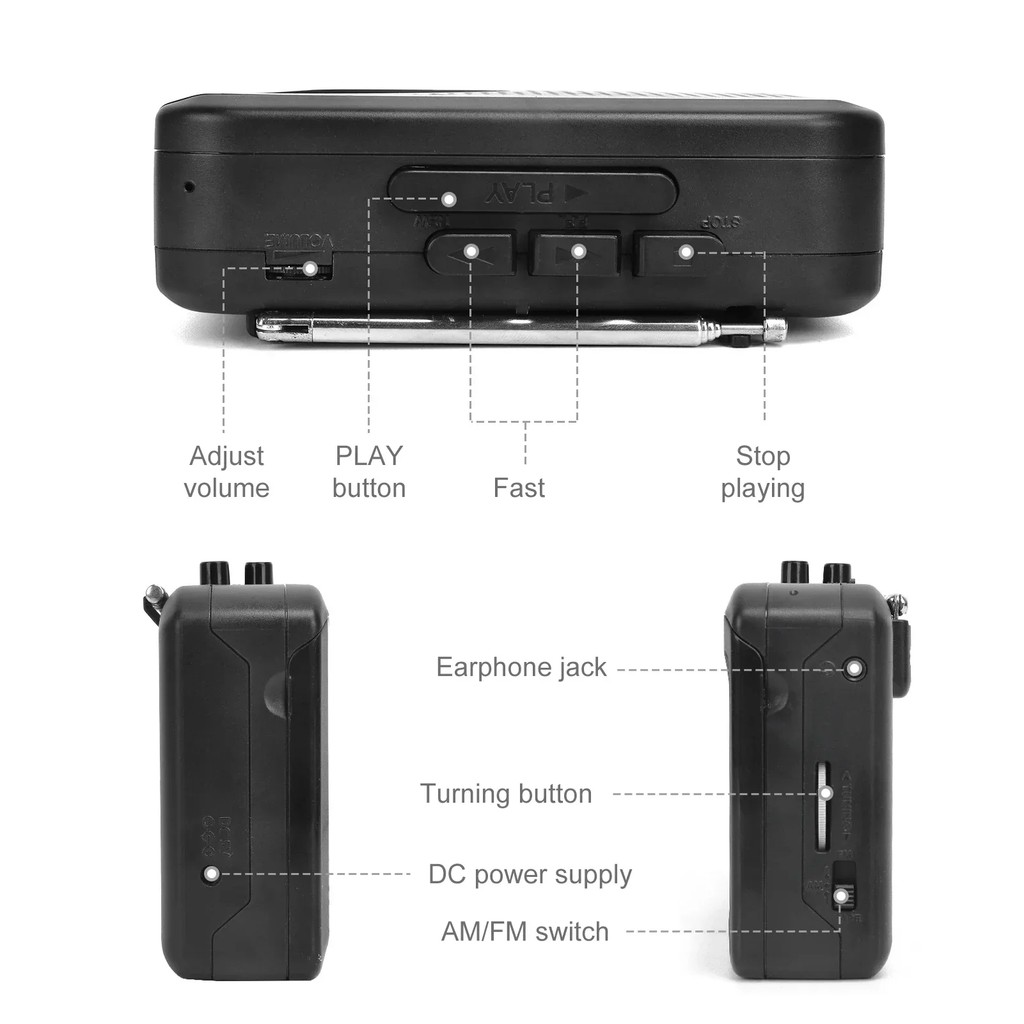 Stereo Tape Player Portable Music Radio Cassette Tape Player Built-In Speaker Personal Walkman Am Fm