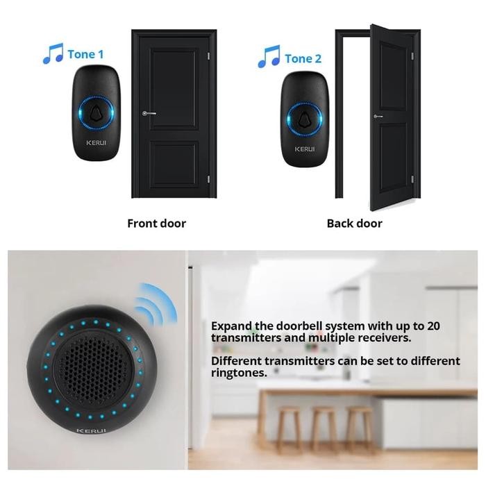 Bel Rumah KERUI M523 Bel Pintu Rumah Wireless Hanya Receiver
