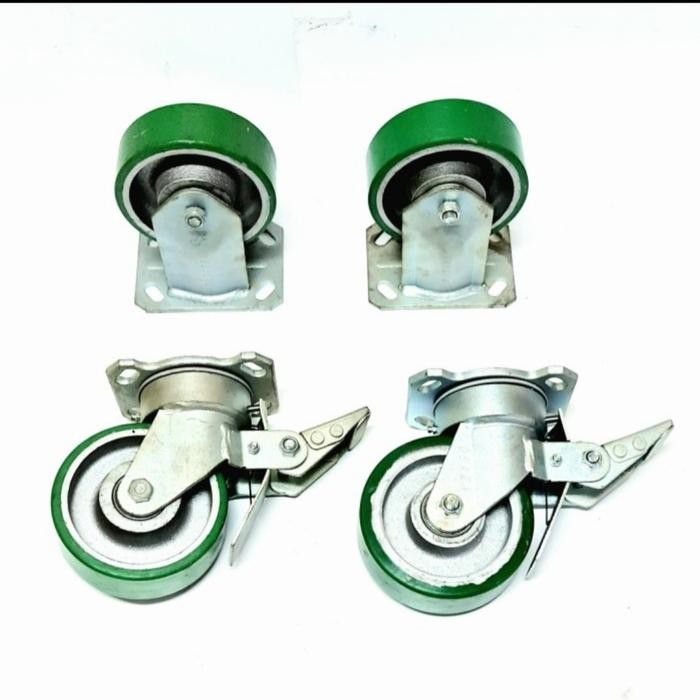 

Terlaris Roda Osaka 6" Pu Super Heavy Duty Rem/Mati Beban 3,2 Ton (Isi 4 Roda)