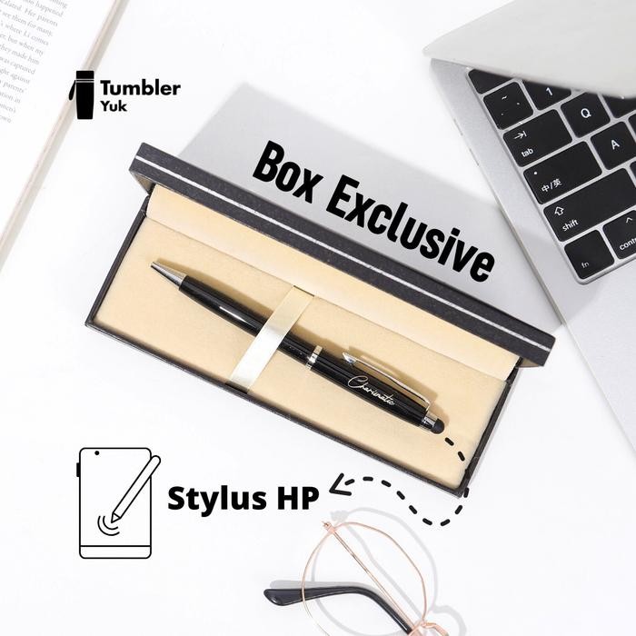 

Pulpen Estetik Pen Bolpoin Custom Nama dan Logo + Box untuk souvenir kado hadiah Metal Stationery