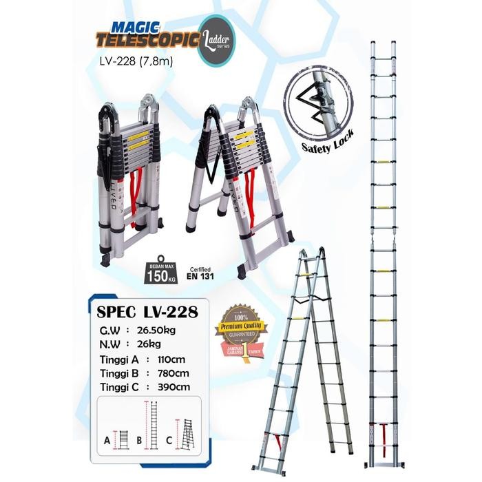 

Terlaris Tangga Liveo Lv 228 Magic Telescopic Ladder 7,8M Double Original Kuat