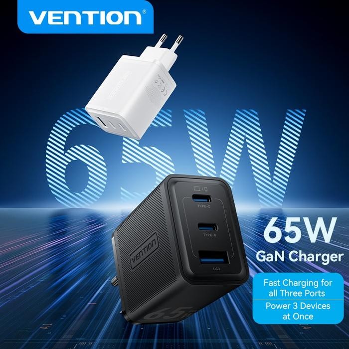 Vention Adaptor Charger 65W 2 USB-C + 1 USB-A (65W/65W/60W) PD QC PPS Fast Charging FER