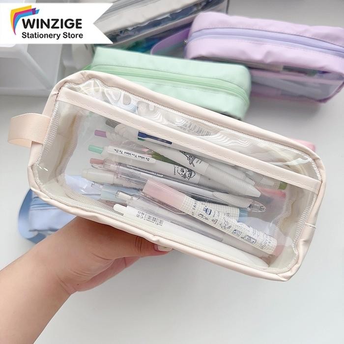 

Winzige Kotak Pensil Transparan Aesthetic Pencil Case Large Tempat Pensil Pen Pouch Lucu Stationery