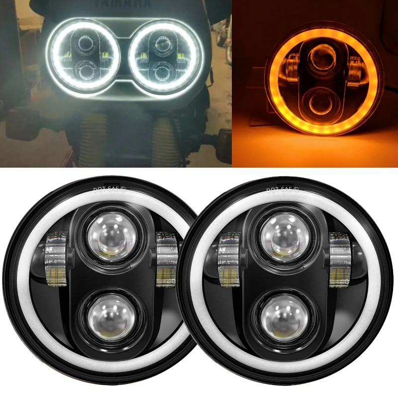 2Pcs 5 3/4" Inch Round Led Headlights,5.75 Yellow Halo Ring Angel Eyes Led Headlights Pair