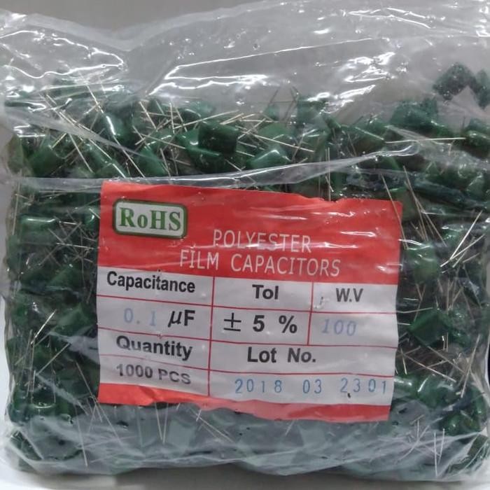 Kapasitor Milar Mylar Hijau 100Nf 100 Nf 104 100V 1000Pcs