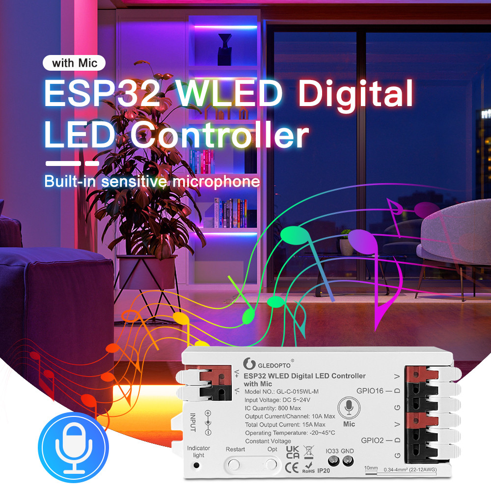 BEST SELLER GLEDOPTO ESP8266 WLED LED Controller Dynamic RGB 800IC DIY App Control For WS2811 WS2812
