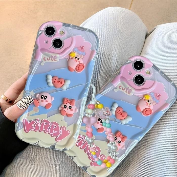 Case Oppo A1K A17 A17K A54S Casing Silicon Motif 3D Cute Kirby Tali Lanyard Camera Protection