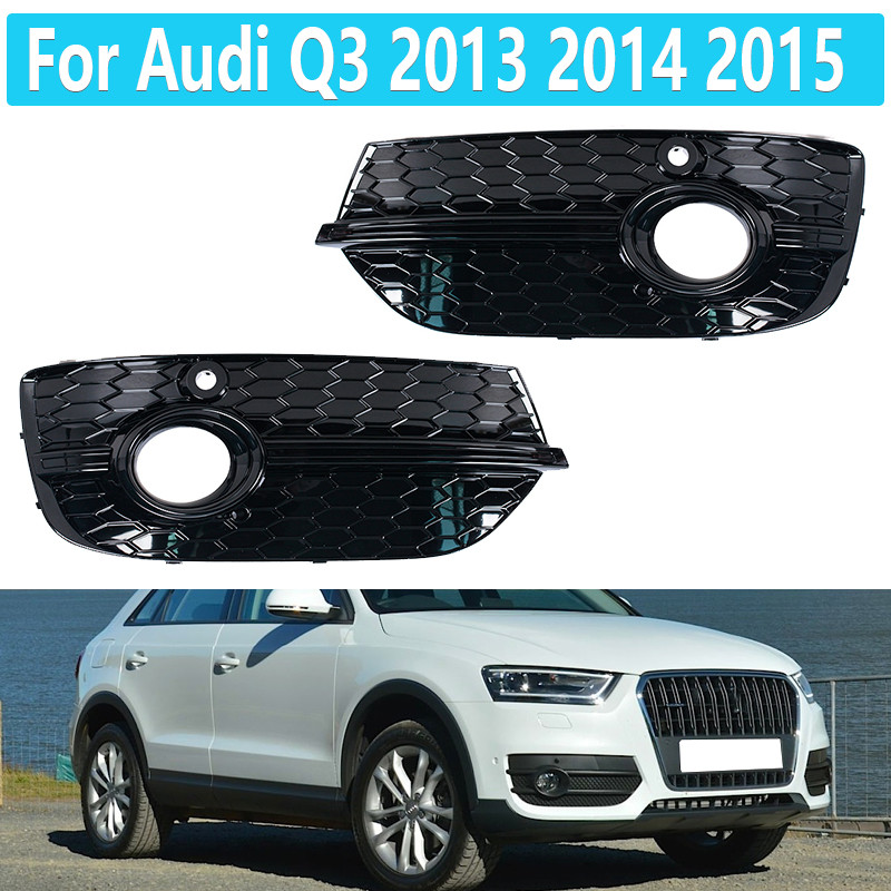 For Audi Q3 2013 2014 2015 Front Bumper Honeycomb Fog lamp Frame Hollow grille under the net Black B