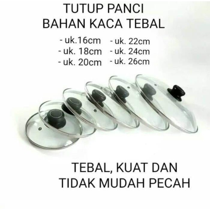 (Allthebest) KACA TUTUP PANCI / WAJAN / TEFLON TEBAL DAN TIDAK MUDAH PECAH + KNOP