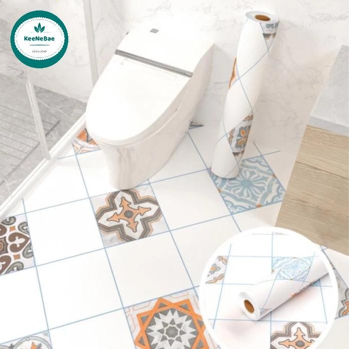 wallpaper sticker Lantai kamar mandi kotak abu tahan air