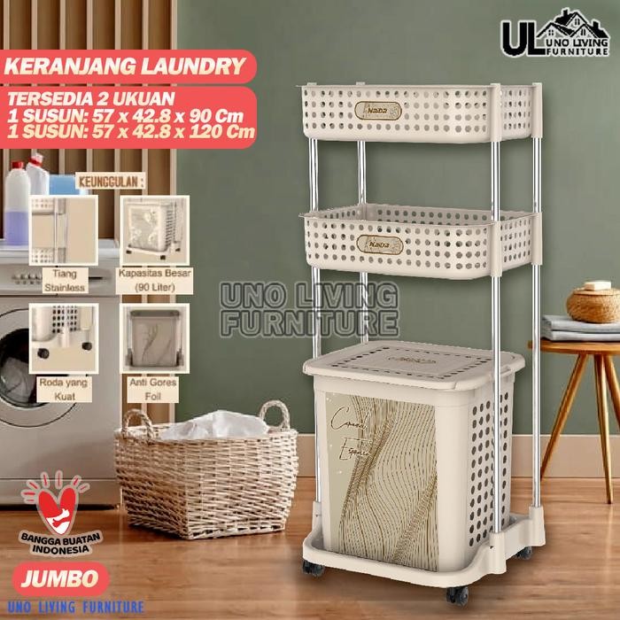 NEW Laundry Basket Jumbo Stainless Steel Rak Keranjang Baju Naiba Emerald