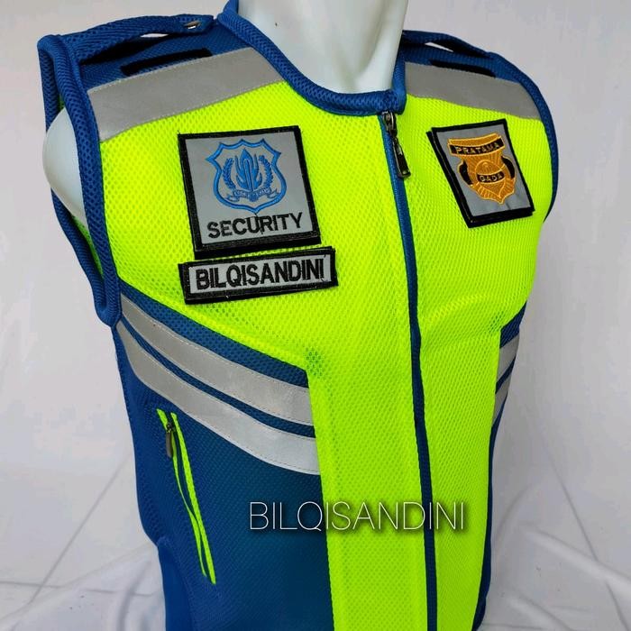 rompi security satpam kombinasi biru hijau stabilo