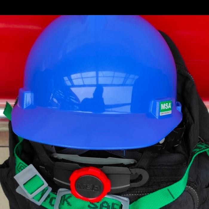 Helm Safety Proyek Merk MSA, Fastrack, Tali Dagu (lokal) Warna Biru