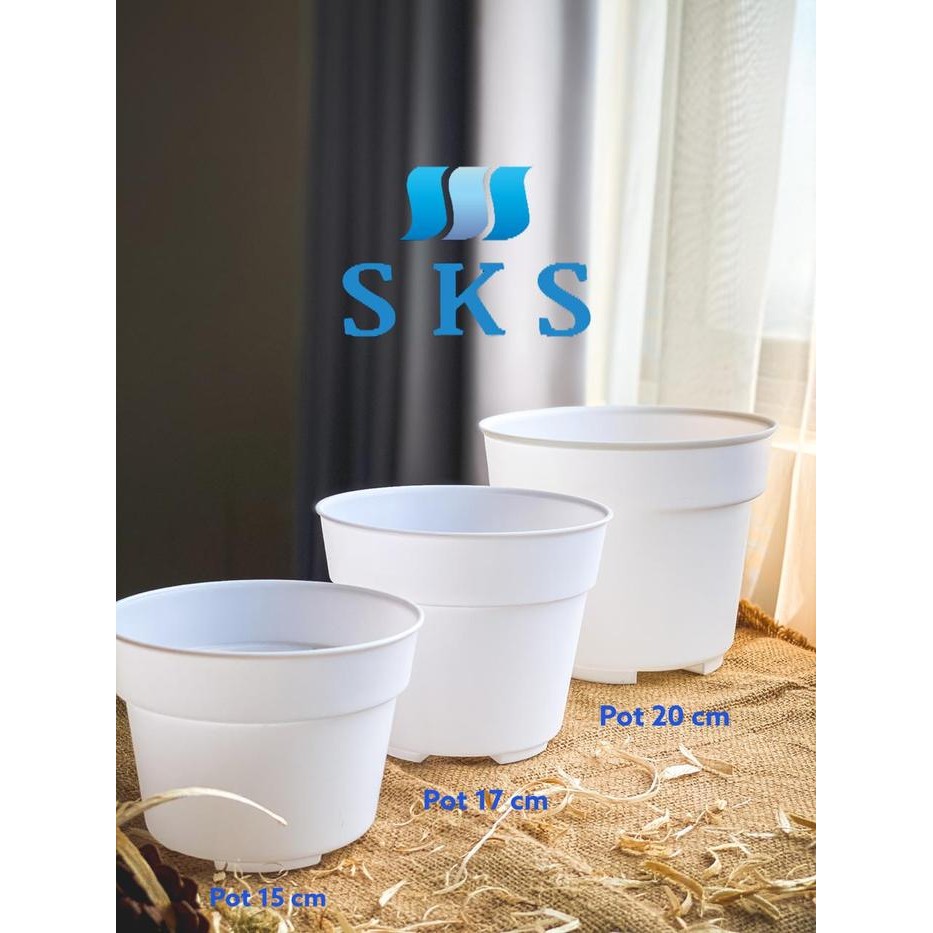 PREMIUM Pot Bunga Plastik Diameter 15, 17, 20 cm Warna Putih
