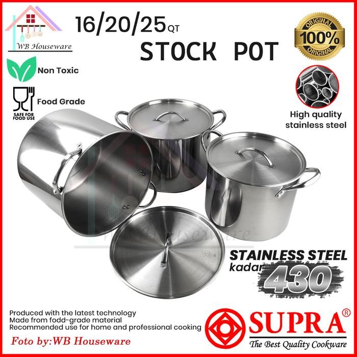 PREMIUM Supra stockpot 3 in 1 + tutup stainless / panci rebus stockpot kukus besar / panci set