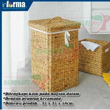 PREMIUM Keranjang Laundry Dengan Tutup Laundry Basket Anyaman Kotak INFORMA