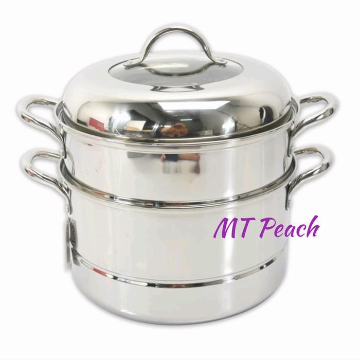 PREMIUM KRISCHEF SET STEAMER PANCI KUKUS DOBEL 2 SUSUN DENGAN TUTUP 28 CM