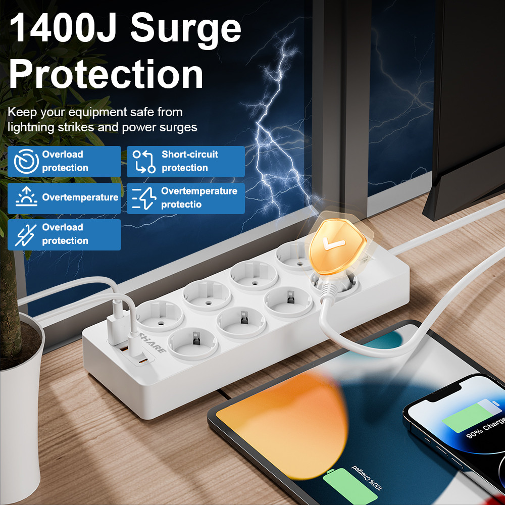 Koshare Eu Plug Outlet Multitap Power Strip Extension Cord Electrical Socket Smart Usb Home Office