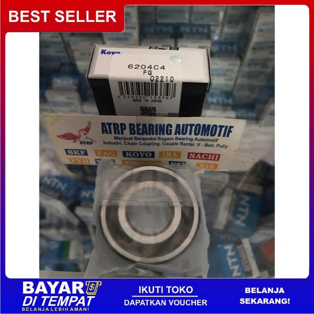 FREE ONGKIR BALL BEARING 6204 C4 FG FIBER HIGH SPEED KOYO JAPAN SEMI TEFLON BISA COD