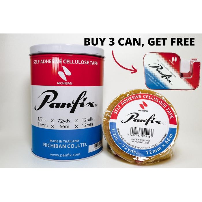 

PANFIX 1/2 INCH X 72YDS X CORE 3 INCH (12ROLLS/KLG) CAN CELLULOSE TAPE