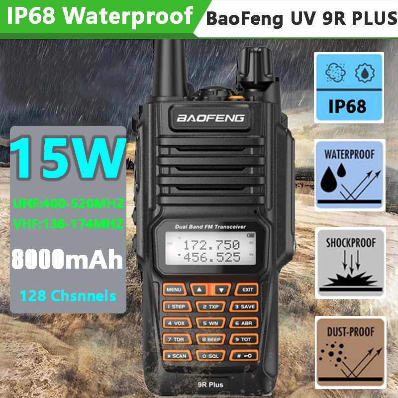 Baofeng Uv-9R Plus Walkie Talkie 15W Ip68 Waterproof Dual Band 16Km Long Range Portable Vhf/Uhf