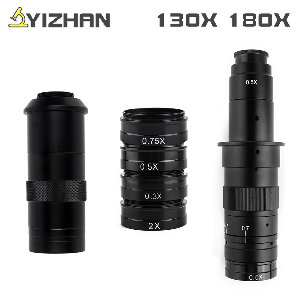 Industry Video Microscope Camera Objective Lens 180 Multiples Adjustable Focus 180X 130X C-Mount For