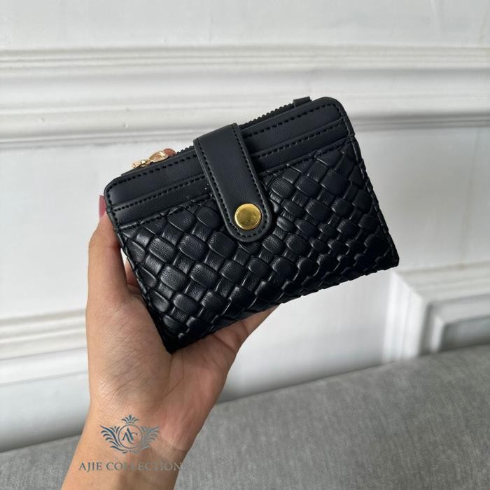 BEST SELLER Dompet wanita Kulit motif anyam terbaru - Fellian Mini wallet Leather Kartu Uang dompet