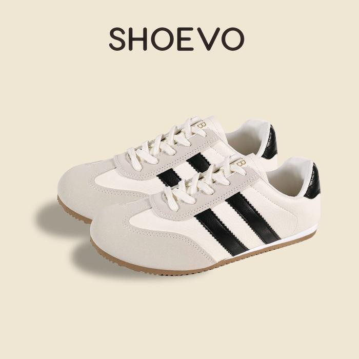 BEST SELLER SHOEVO Sepatu Latihan Wanita Sol Tipis Warna Solid Kepala Bulat Dua Garis Casual Sneaker