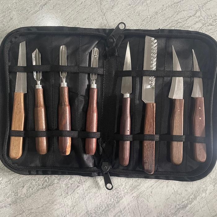 

COD Pisau garnish / pisau ukir buah / pisau carving isi 8 acar gratis dompet Kayu Stainless