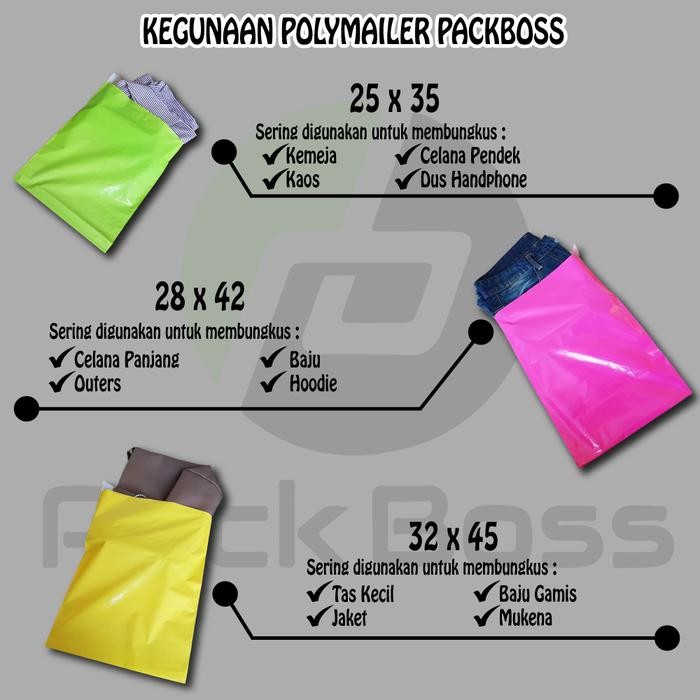 

POLYMAILER PACKBOSS 28X42 ISI 100 *KUALITAS BOSS * HARGA TERMURAH* KODE 1216